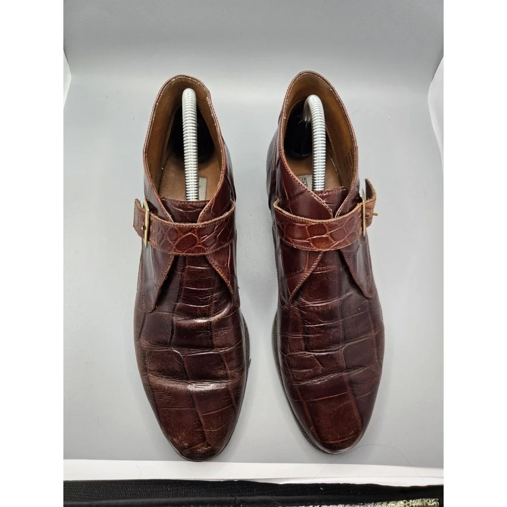Stacy Adams Men's Brown Croc Embossed Leather Monk Strap Chukka Boots Size 8M